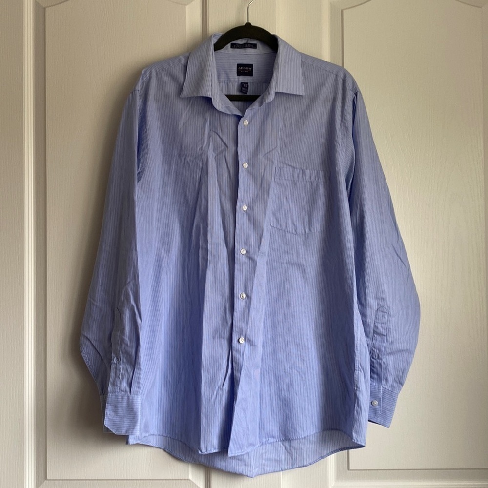 Arrow - Button Down Collared Dress Shirt, Blue Stripes​​​​​​​​​​​​
